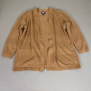 Lands End Cardigan‎ Sweater Women's Plus 1X Camel Open Front Long Sleeve Knit